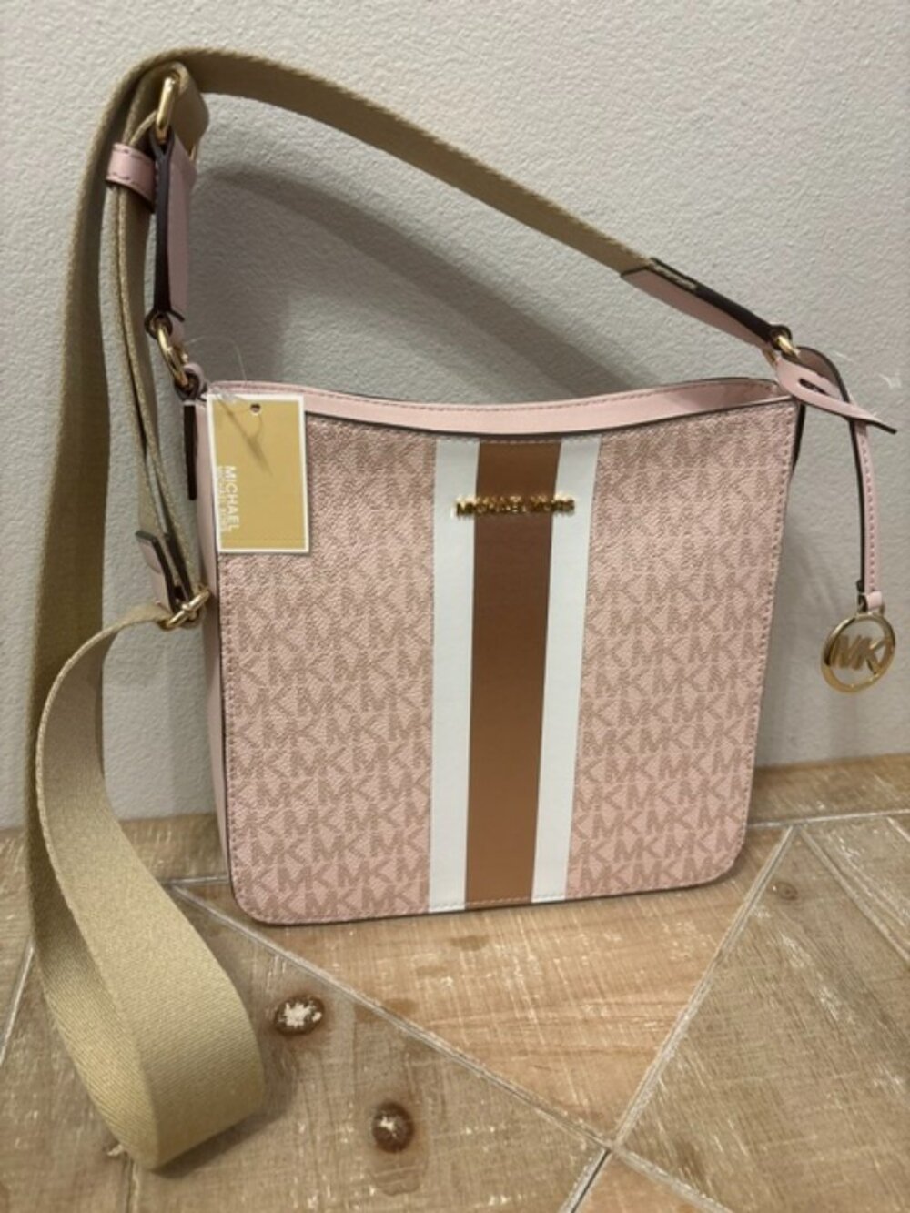 Jet Set Small Signature Logo Stripe Crossbody Bag in Powder Blush - Michael Kors